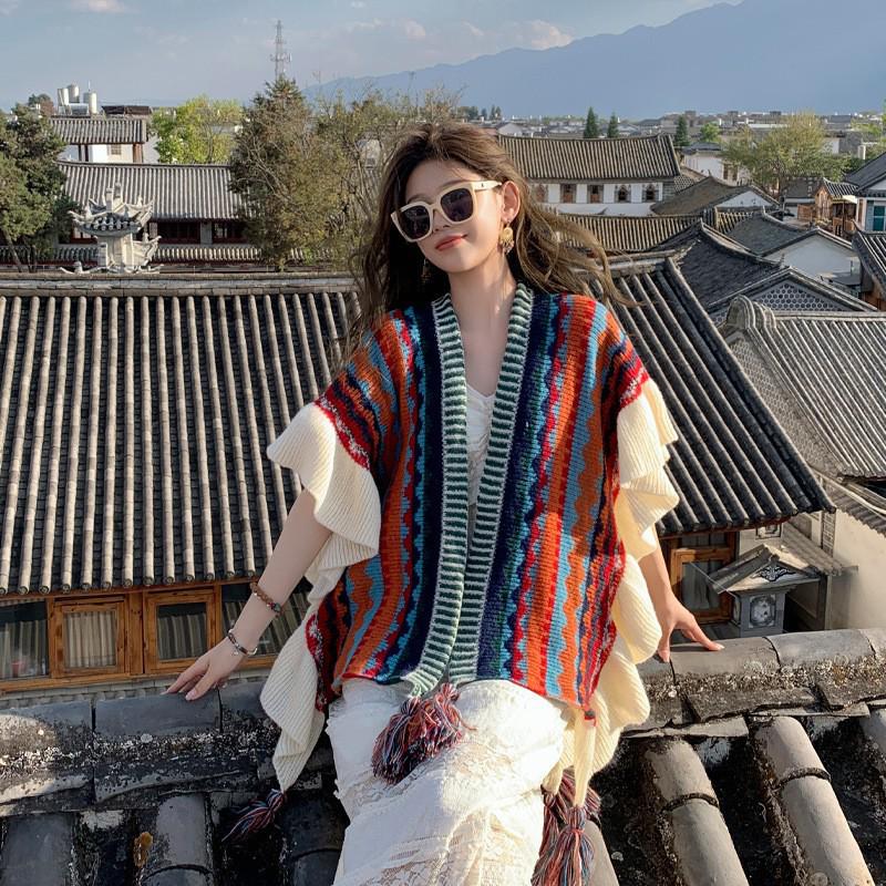 Юньнаньская ретро шаль с кисточками - Женский осенне-зимний плащ-шарф для путешествий и отпуска