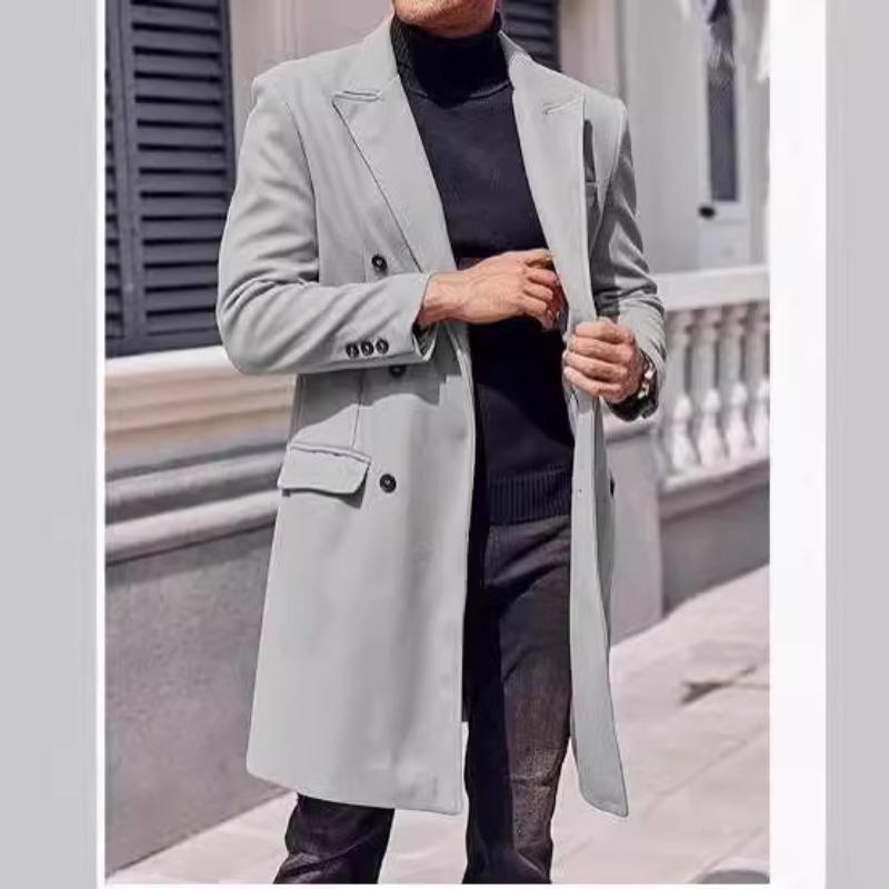 Woolen Men's Coat Large Size Long Coat Double Breasted