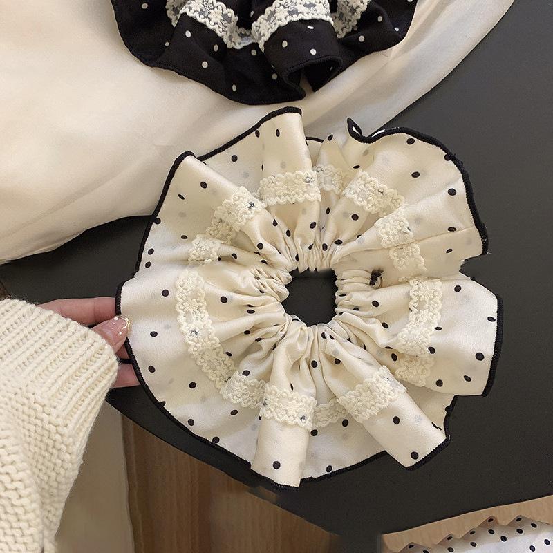 Fabric Satin Polka Dot Lace Large Intestine Hair Band Women's Fashion Elegant Temperament Headband Niche High-end Hair Accessories