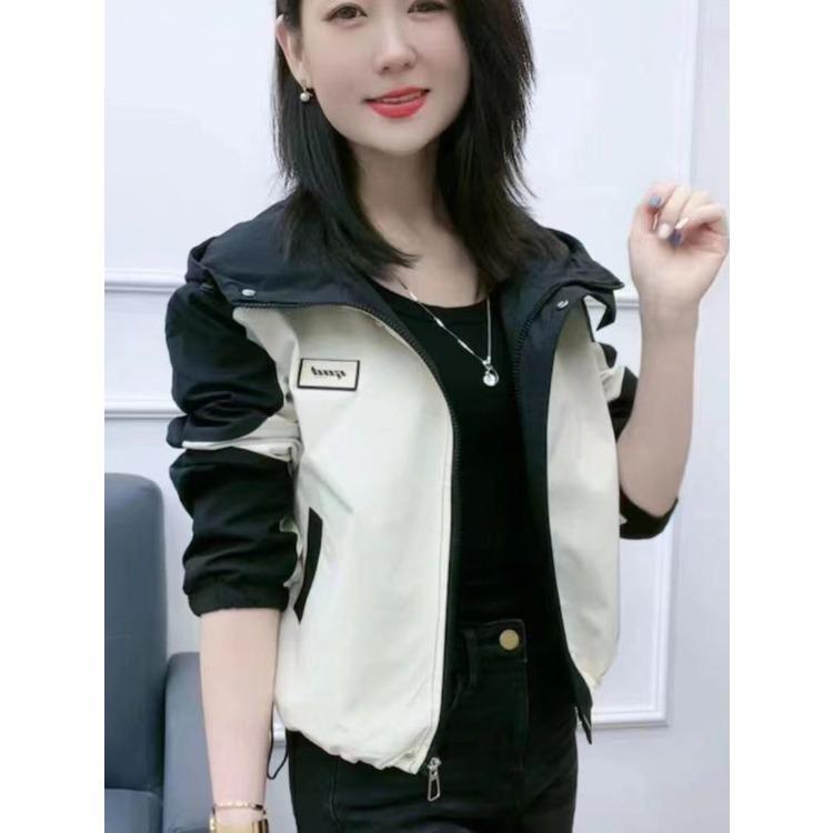 Женская ветровка с цветными вставками, короткое пальто с капюшоном, повседневная спортивная одежда для улицы