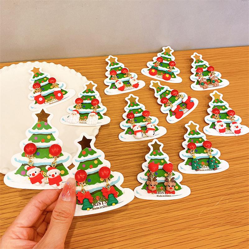 Рождественские детские серьги-клипсы без пирсинга, милые серьги с бахромой в виде оленя из мультфильма «Санта», серьги-подвески для девочек