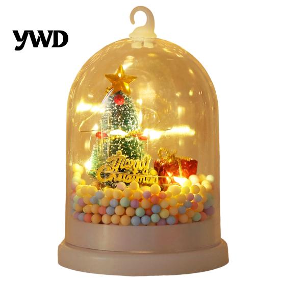 Compact Christmas Gift for Friends Tree in Dome with LED Light, Mini Cedar Light Up Decorative Indoor Holiday Ornament, Battery Powered Table