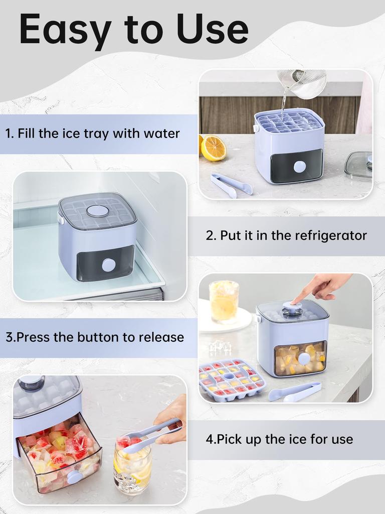 Форма для льда с крышкой и контейнером, многоразовая 2-слойная портативная форма для кубиков льда, не содержит БФА, легко извлекаемая форма на 48 кубиков льда для напитков,