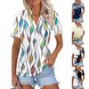Women's Fashion Casual Lapel Short Sleeve Print Shirt Women's V-Neck Tops