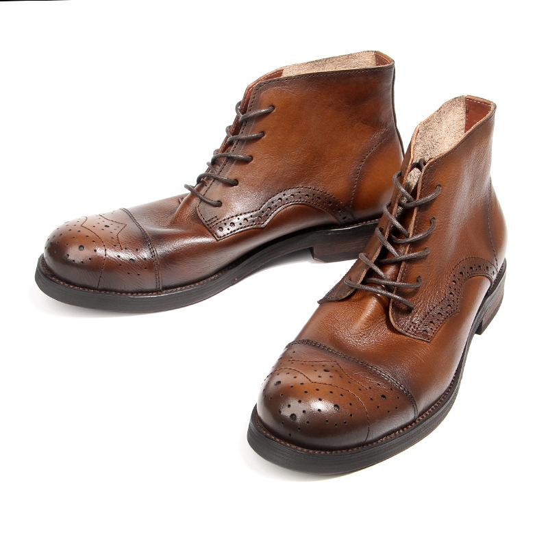 Мужские ботинки из коровьей кожи, натуральная кожаная обувь, мужские броги, ботильоны, кожаные ботинки ручной работы в стиле ретро, роскошная мужская официальная обувь
