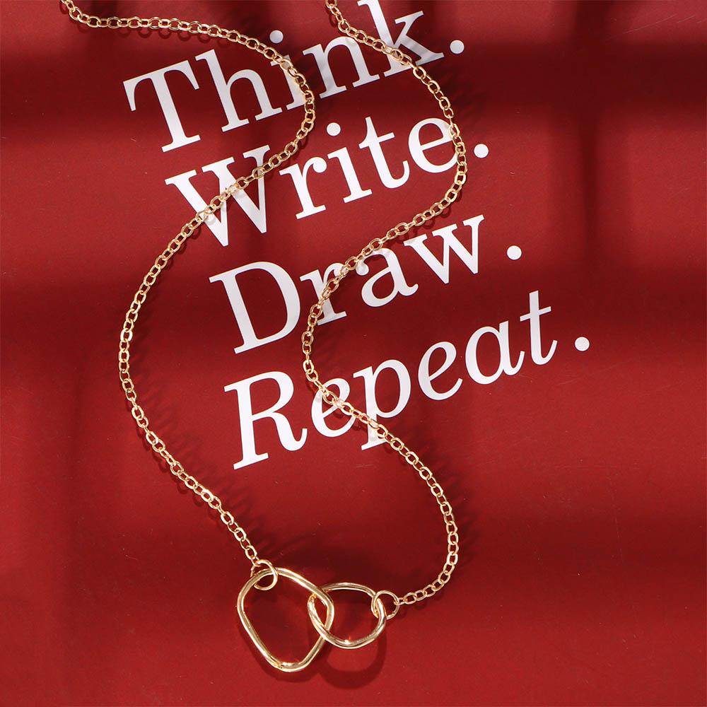 Fashion Women Geometric Double Ring Temperament Simple Necklace Clavicle Chain Neck Chain Choker