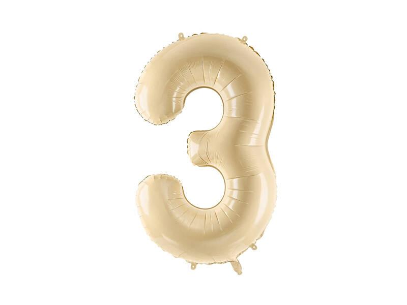 Balon Foliowy Cyfra 3, 72Cm, Beżowa, Kremowa