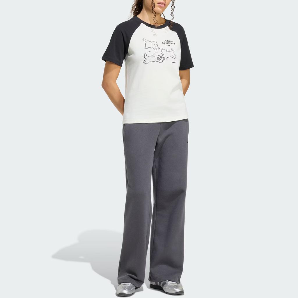 Women's Adidas T Shirts Women's Jade White/Black Crew Neck Moderate