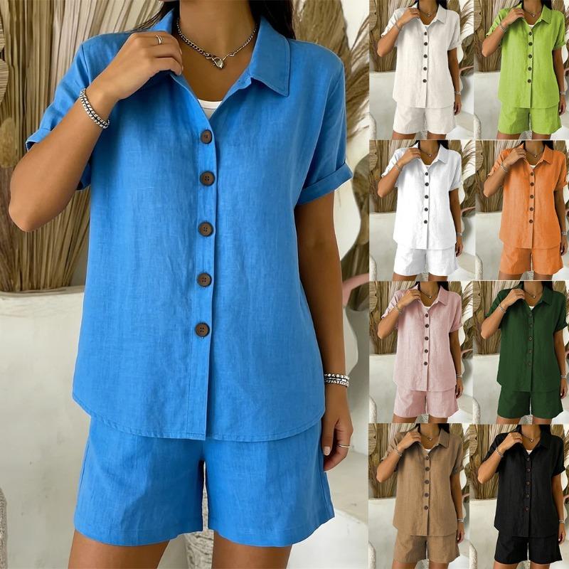 GMXIA Women's Fashion Casual Summer Spring Short Sleeve V Neck Pants Suits