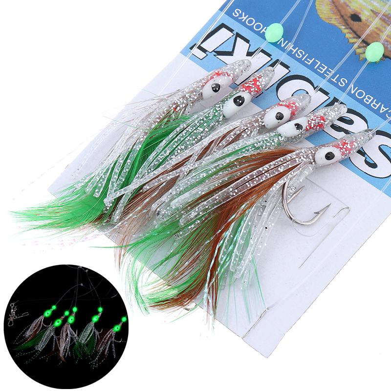 Luminous Sabiki Soft Fishing Lure Hook Octopus Shaped Feather Fishing String Hook