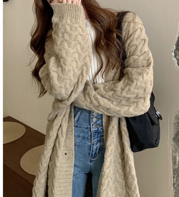 Women's Mid-Length Loose Sweater, Autumn/Winter 2026, Korean Style, Casual Knit Jacket