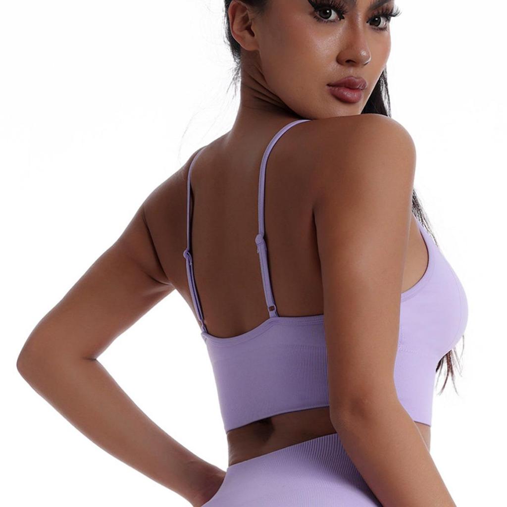 Женский бесшовный спортивный бюстгальтер кросс-боди на тонких бретелях, со съемными вкладышами и однотонный