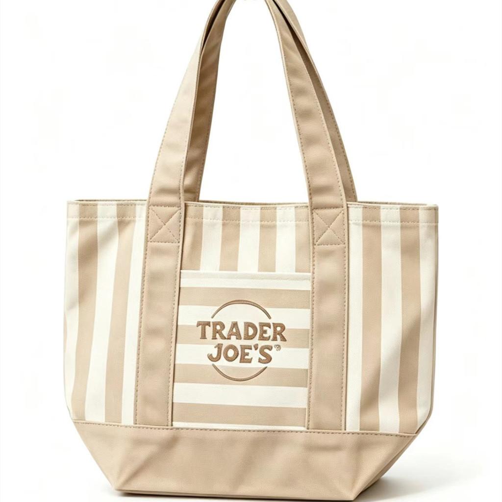 Полосатая холщовая сумка-тоут Trader Joes с внутренним карманом для покупок и прогулок