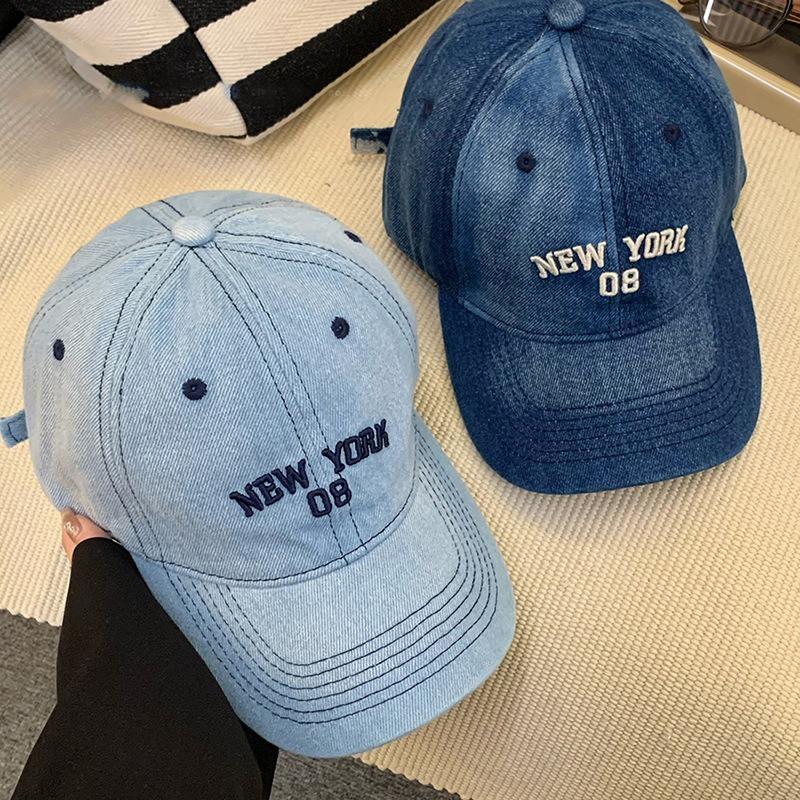 Spring and Summer Washed Retro Denim Embroidered Letter Baseball Cap Women's Casual Versatile Cap Men