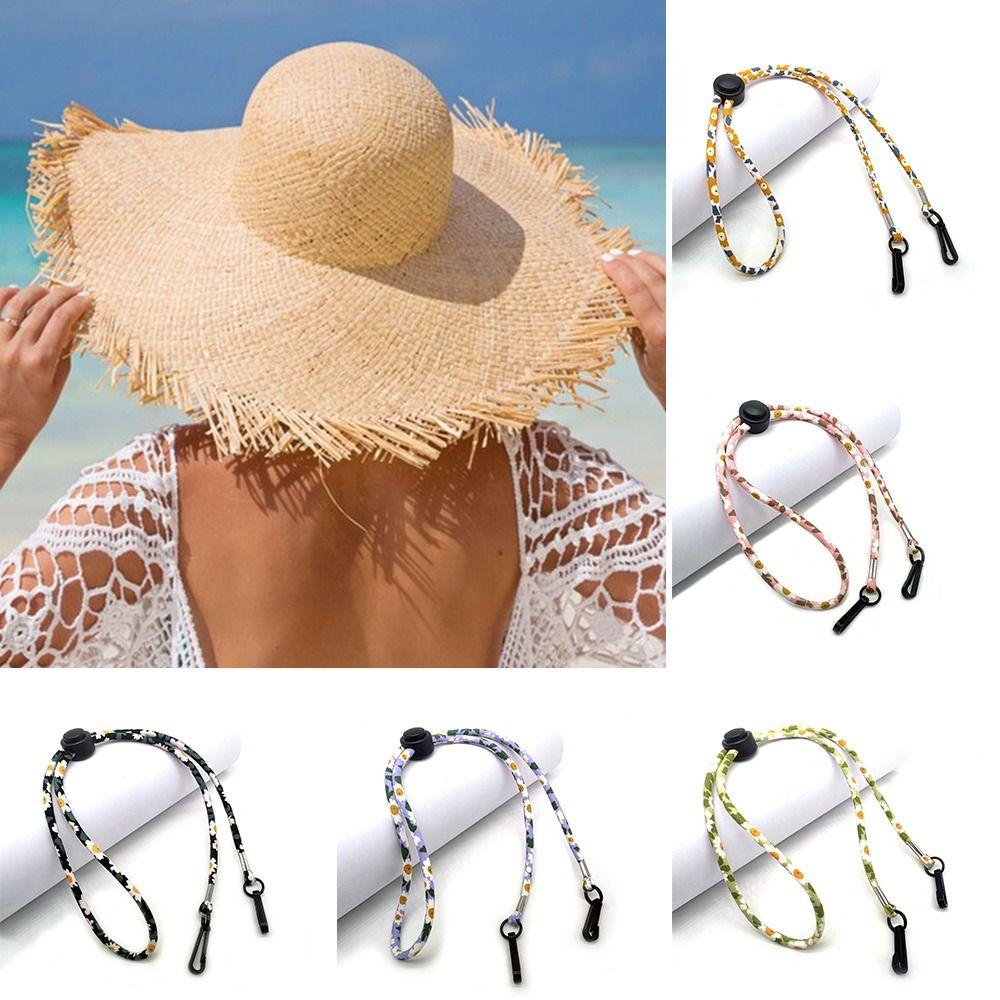 Two Hooks Windproof Hat Strap Flower Pattern Hat Retainer Fashion Hat Chin Cord  Sunhat