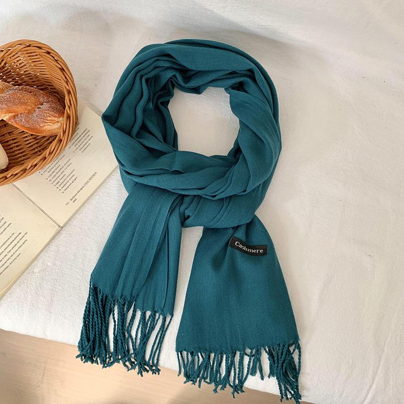 Scarf Women's Winter High-end Sense New Imitation Cashmere Solid Color Versatile Warm Fringed Shawl Scarf
