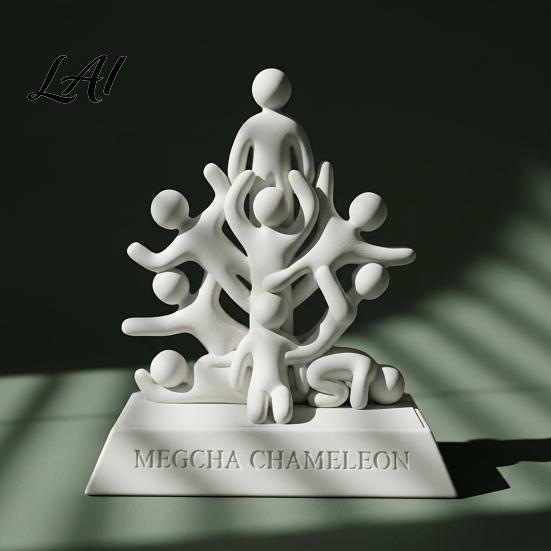 DIY Paintable Craft Project 3D Printed Stacked Human Sculpture Abstract Meccha Chameleon Art Unique Desktop Ornament Figurine Minimalist White Desk