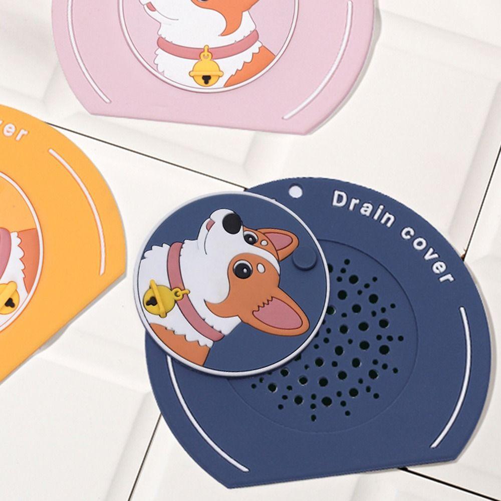 Cartoon Dog Floor Drain Cover Anti-odor Sewer Filter Pad Kitchen Sink Seal Mat  for Kitchen Toilet