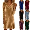 Women's Casual Fashion Long Sleeve Pile Collar Velvet Vintage Long Dresses
