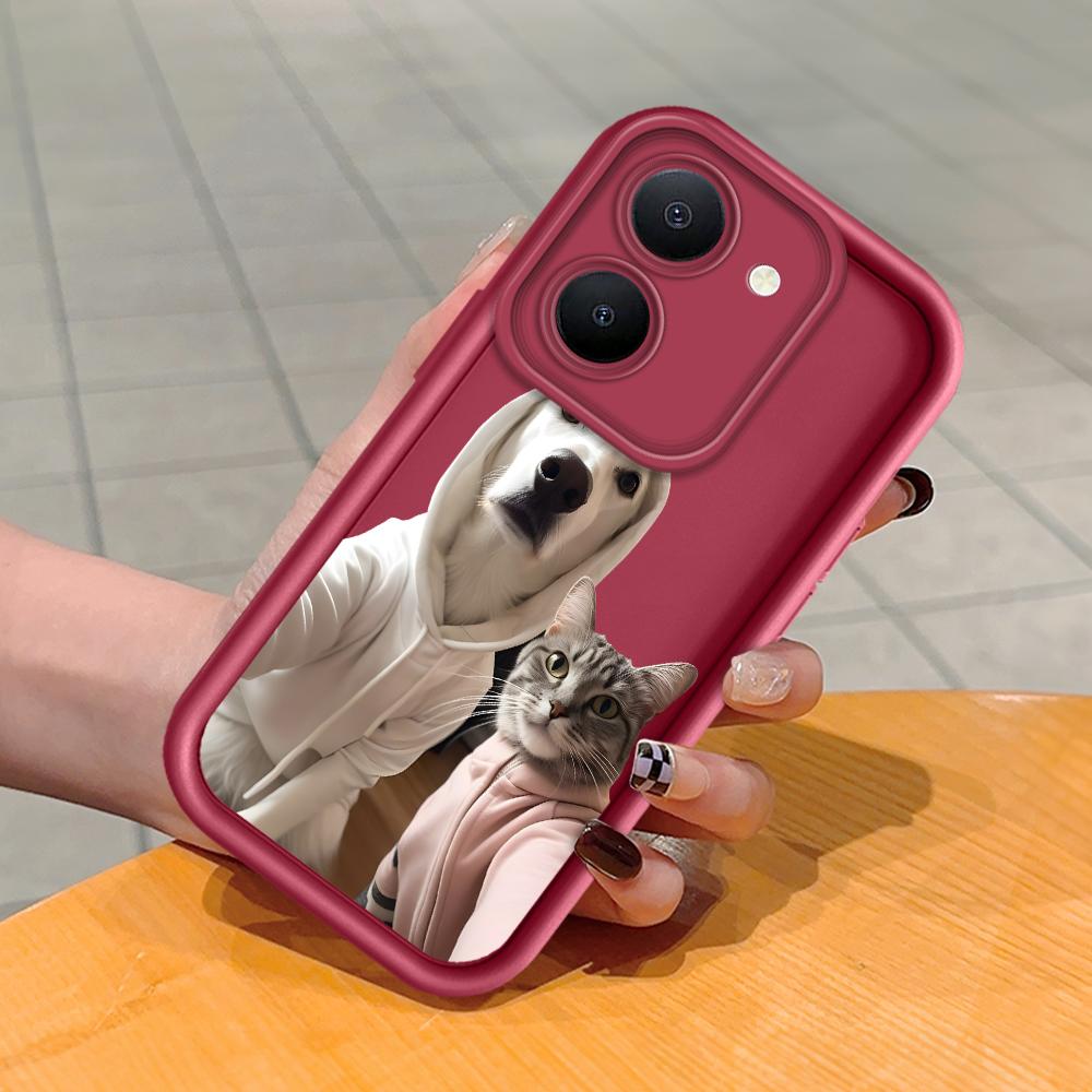 Cats Dogs Group Photo Soft Silicone Phone Casing Full Cover Camera Shockproof Protection Rubber Case for Vivo