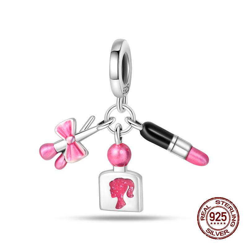 100% стерлингового серебра 925 пробы модные принцессы розовые банты подвески бусины подходят 925 оригинальные браслеты DIY ювелирные изделия подарки на годовщину