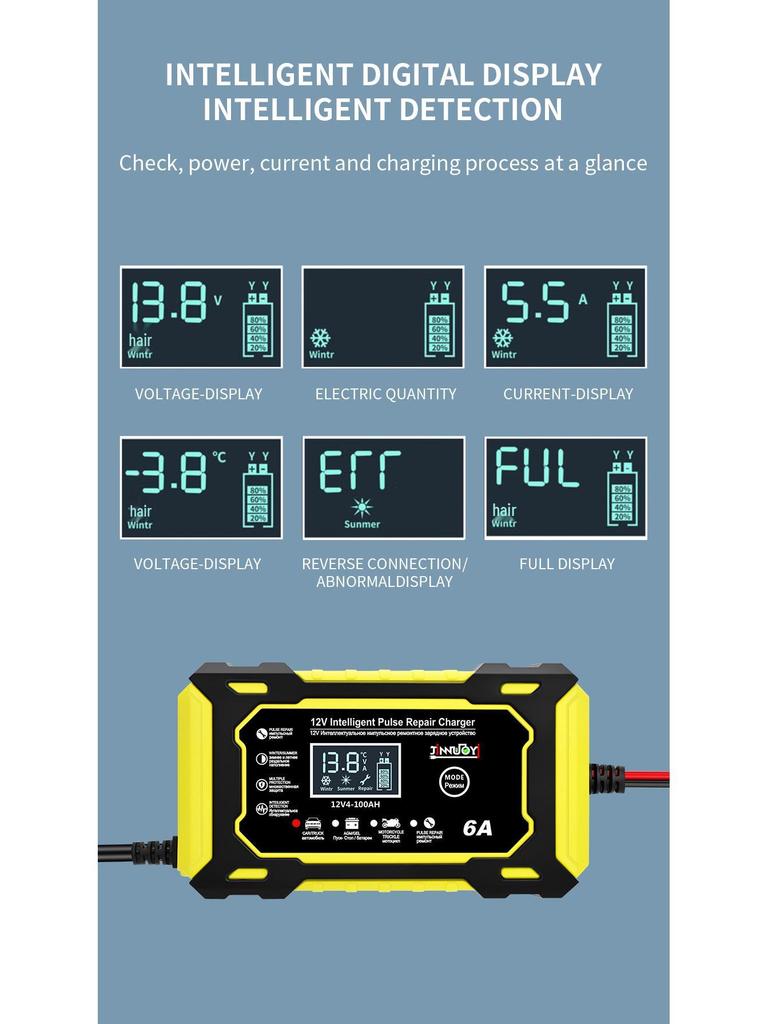 Трансграничное 12V6A Интеллектуальное Импульсное Зарядное Устройство и Ремонт для Свинцово-Кислотных Аккумуляторов Автомобилей/Мотоциклов