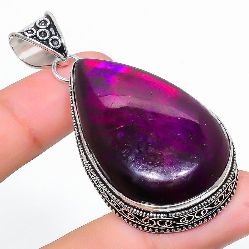 Natural Purple Labradorite Gemstone 925 Sterling Silver Pendant 2.48" F5g10