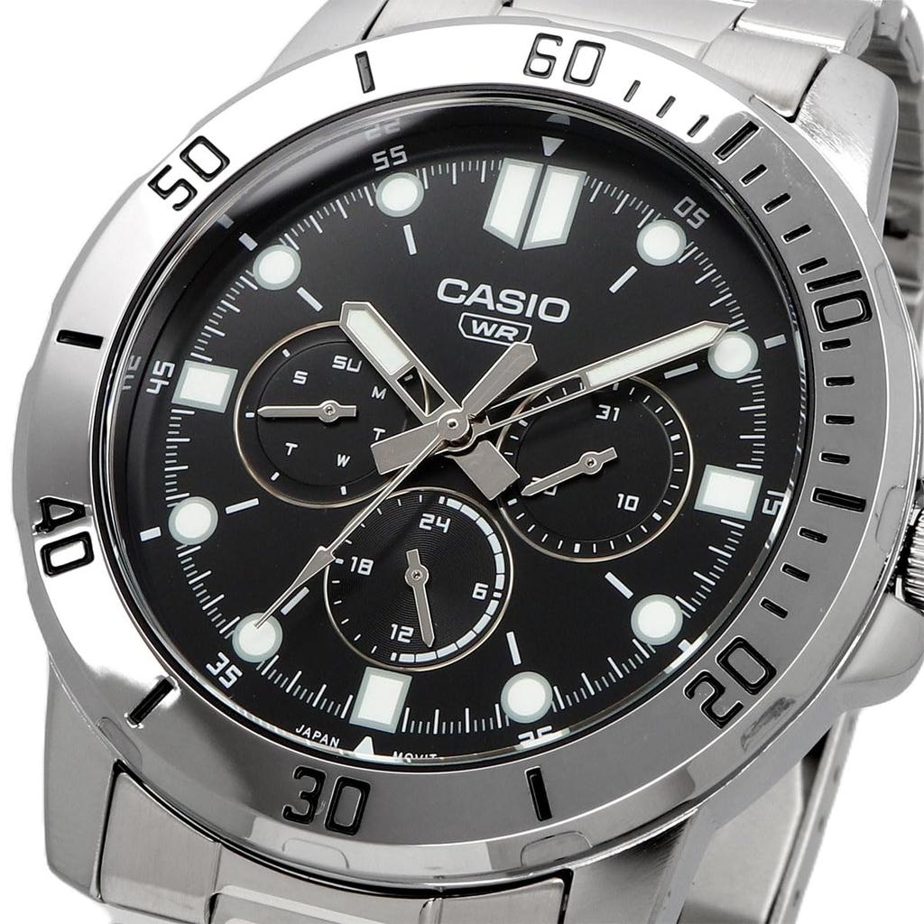 Casio Стандартные кварцевые часы Серебристый и черный металл Международная модель Мужские MTP-VD300D-1E