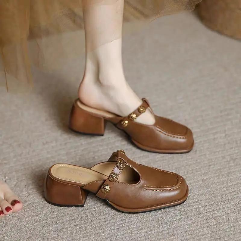 Обувь Мюли Женские тапочки и сандалии Женские повседневные шлепанцы Корейский стиль Водонепроницаемая обувь Новинки Распродажа по акции Лето