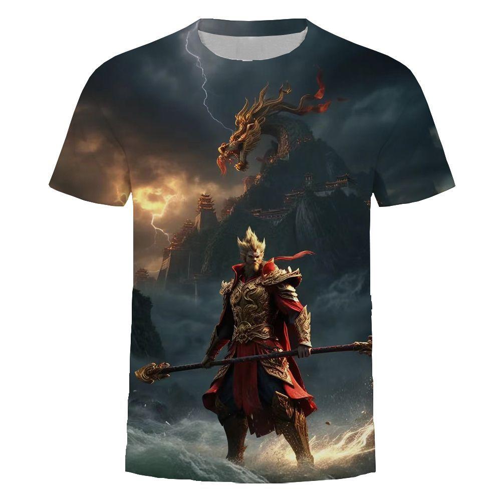 Внутренний 3A Игра Черный Миф. Футболка с принтом Wukong China-Chic, универсальная мужская повседневная одежда с коротким рукавом, быстросохнущая