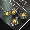 Huayue Jewelry New Pearl Necklace Earrings Ring Set Fritillary Pearl Earrings Silver Needle Elegant Emerald