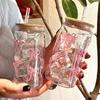 500ml/16.9oz Cute Bow Plastic Cup Tumbler Mason Jar Shaped Water Bottle With Lids Straw For Iced Coffee Juice Drinking Cup Gift