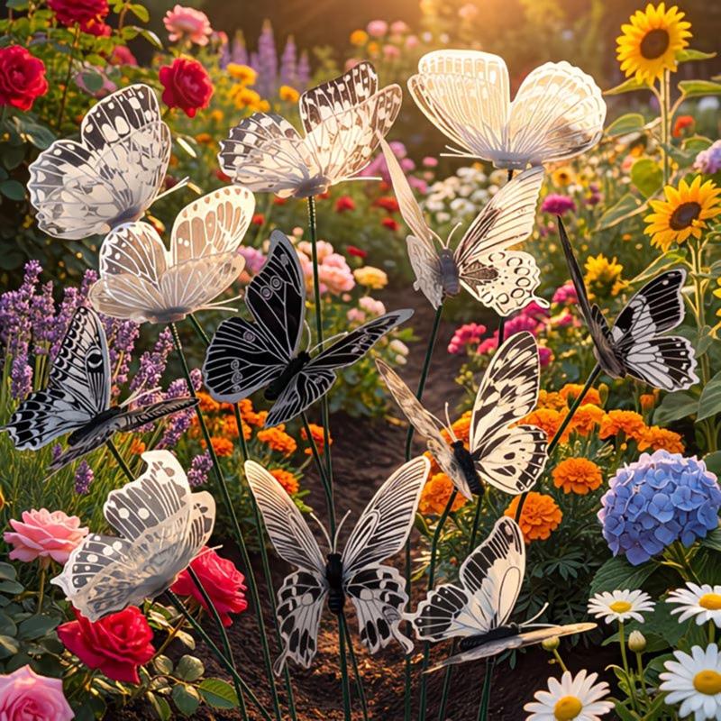 10/30pcs new 3D Black White Faux Butterfly Garden Stake Flower Vase Decoration Outdoor Garden Patio Decoration, Party Decoration