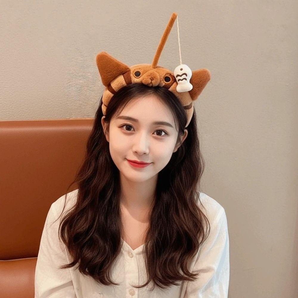 Panda Cat Fishing Plush Headband Hair Accessories Girls Cartoon Hairband for Gift