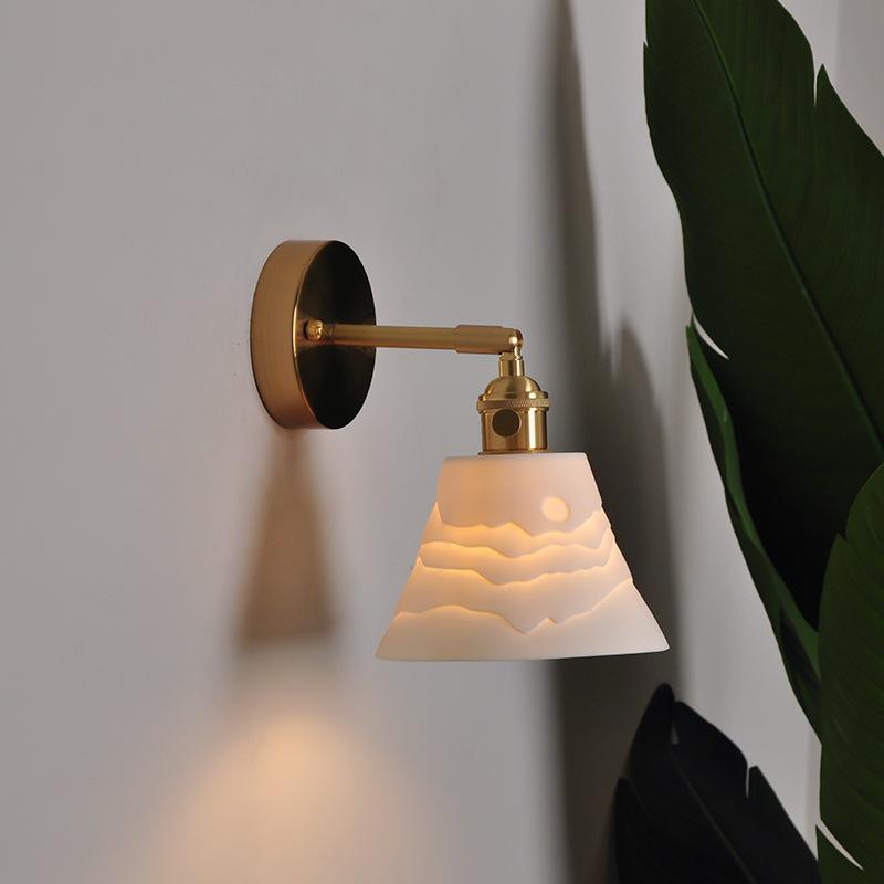 Japanese Brass Mirror Front Wall Lamp Nordic Simple Bedroom Bed Retro Japanese Tea Room Mountain Shadow Ceramic Wall Lamp