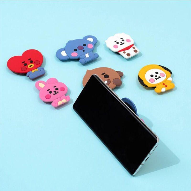 Мультяшный ручной держатель для телефона Bt21, выдвижной настольный держатель-подушка, милый органайзер для наушников, аксессуары для айдолов