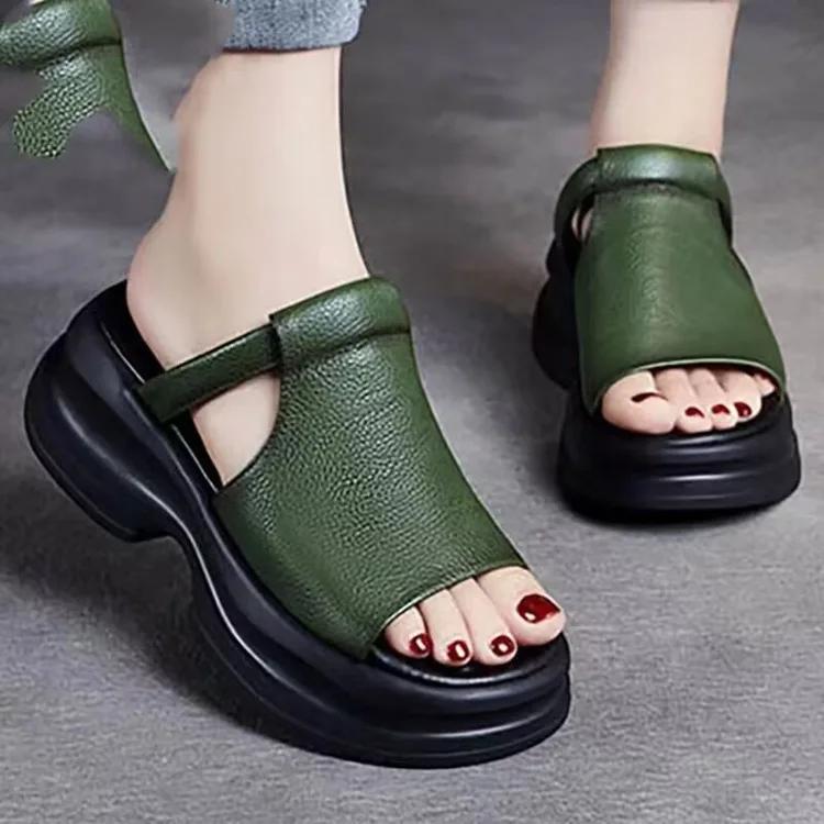 Модная женская обувь полушлепанцы на танкетке, сандалии с открытым носком, увеличивающие рост, летняя новинка 2025 года, универсальная обувь для мам