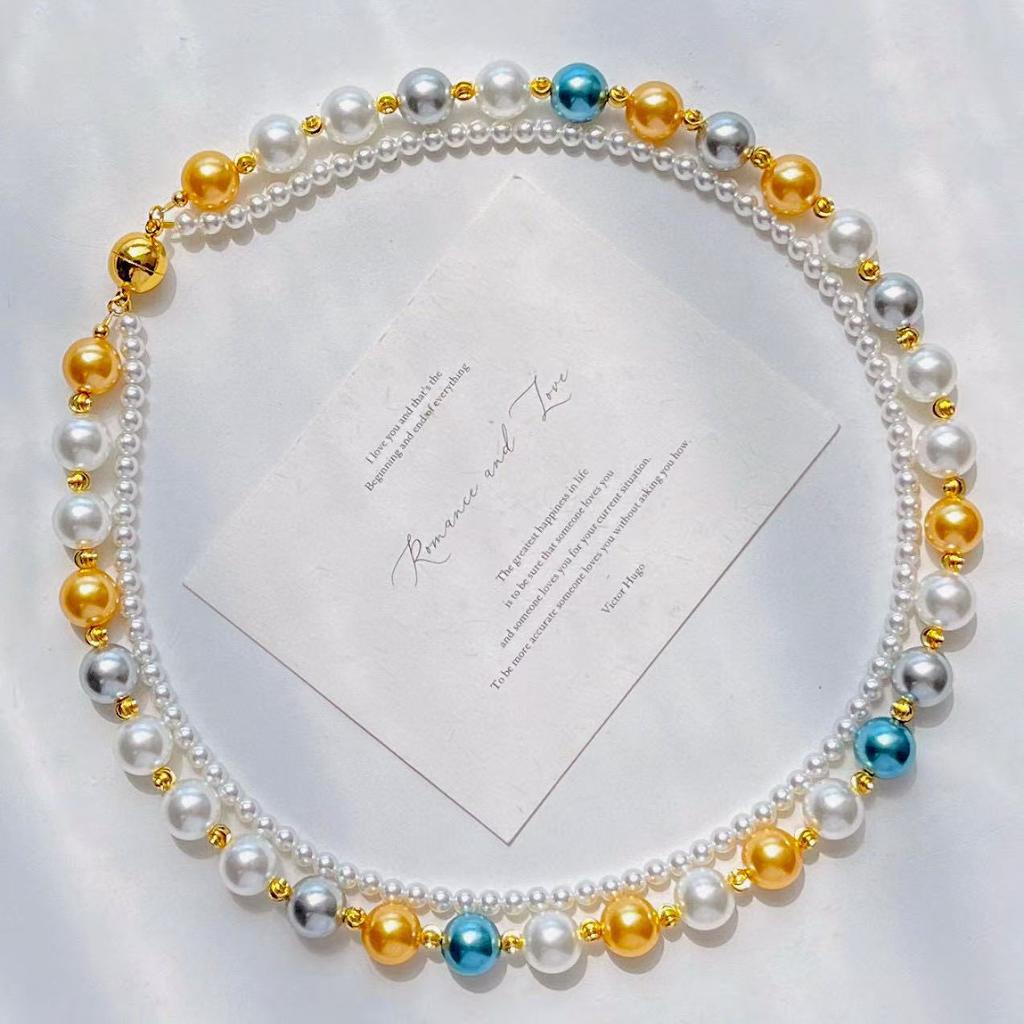 New Chinese-style retro Melard high-gloss mixed-color double-layer pearl necklace, a high-end sweater chain and clavicle chain for women