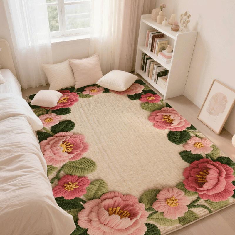 Flower Pattern Carpets for Living Room French Style Bedroom Decor Large Carpet Thick Plush Lounge Floor Mat home Fluffy Soft Rug