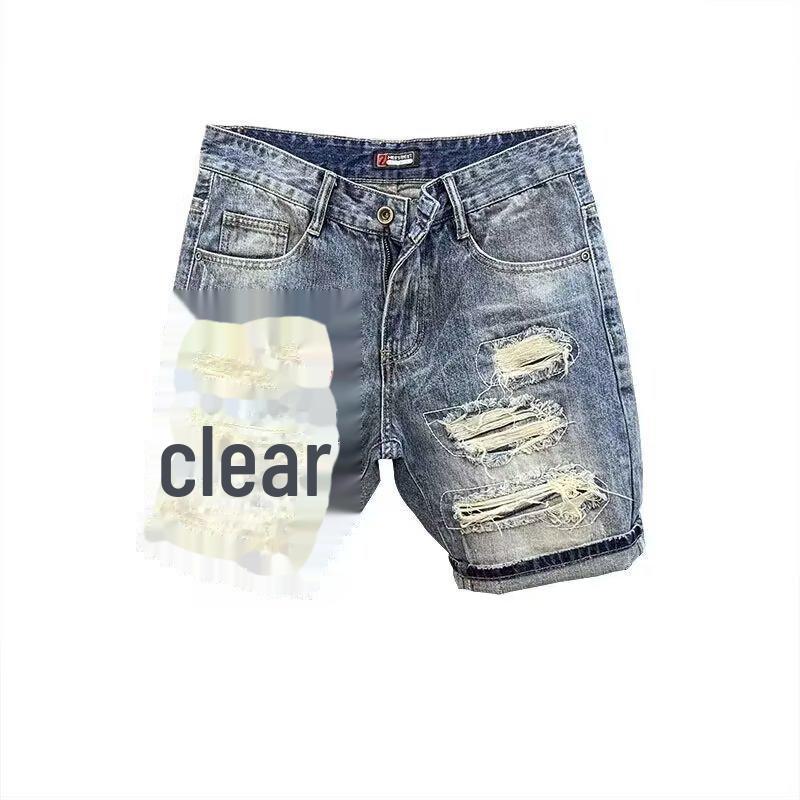 Мужские шорты из светлого рваного денима - модные летние брюки средней длины