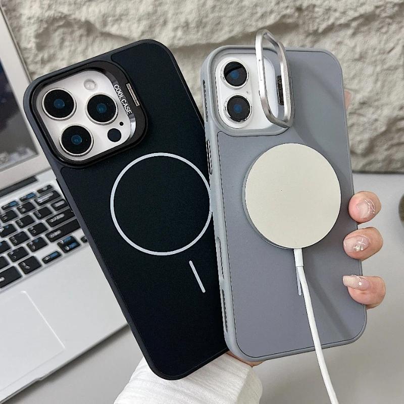 Модный Силиконовый Магнитный Чехол-подставка для Линз для iPhone 16 15 14 11 12 13 Pro Max Plus Совместимый с MagSafe Ударопрочный Защитный Чехол