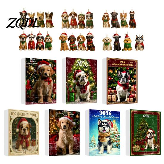 Creative Christmas Tree Ornaments Dog Advent Calendar, 2D Acrylic Breeds Ornaments, 24-Days Calendar Countdown with 24 Puppy Charms for Home