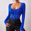 New Sexy Lace Mesh Breasted Fishbone Square Neck Long-Sleeved Women's Lingerie