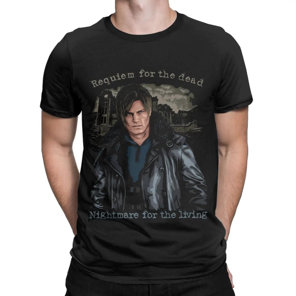 Унисекс Футболка с принтом Leon S Kennedy Resident Evil 9 Requiem Из чистой хлопка Одежда для женщин и мужчин Удобные футболки