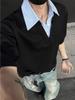 Men's Casual Layered Look Shirt Collar Short Sleeve Tee Summer New Style Loose Fit Designer Top