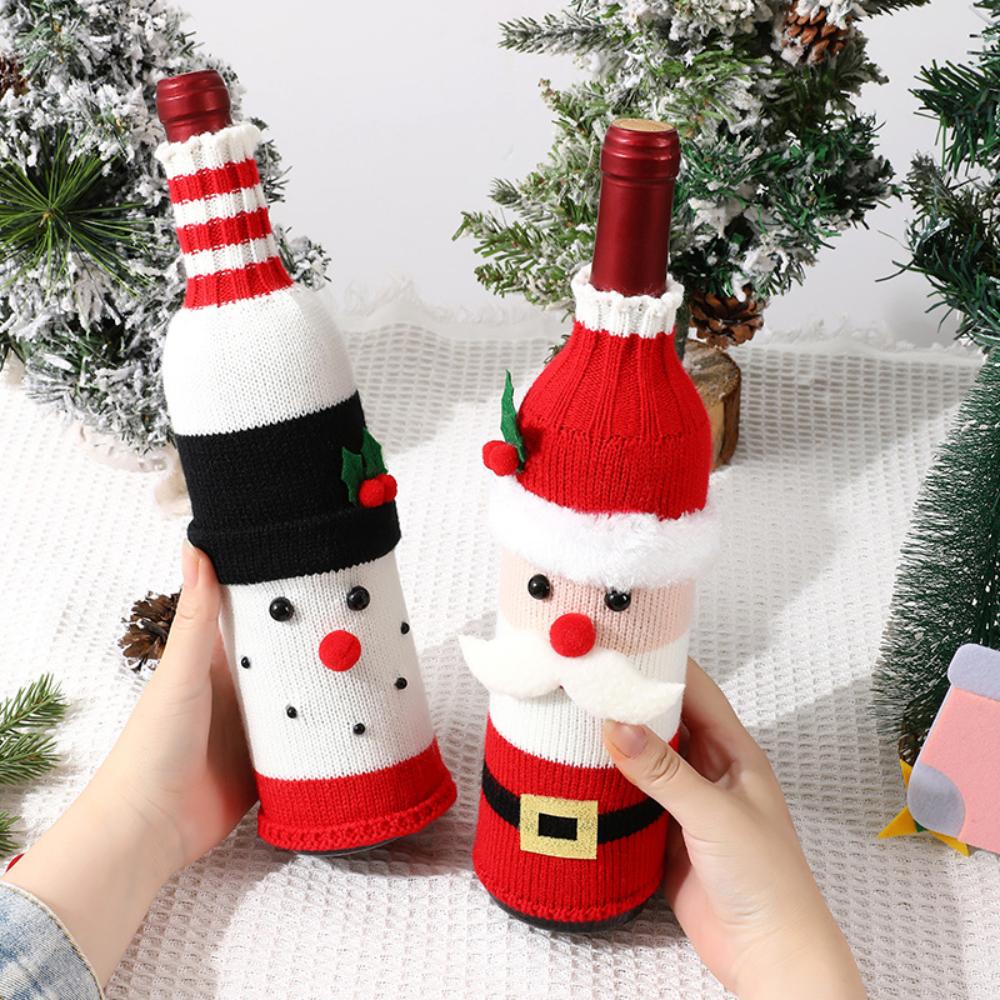 Merry Christmas Festival Decoration Supplies Christmas Wine Bottle Covers Knitted Wine Bottle Bags for Christmas Birthday Party