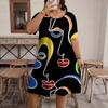 Summer Plus Size 5XL Funny Graphic Print Black Dress Women Fashion Casual Oversized O Neck Short Sleeve Black A Line Elegant Beach Party Mini Dresses