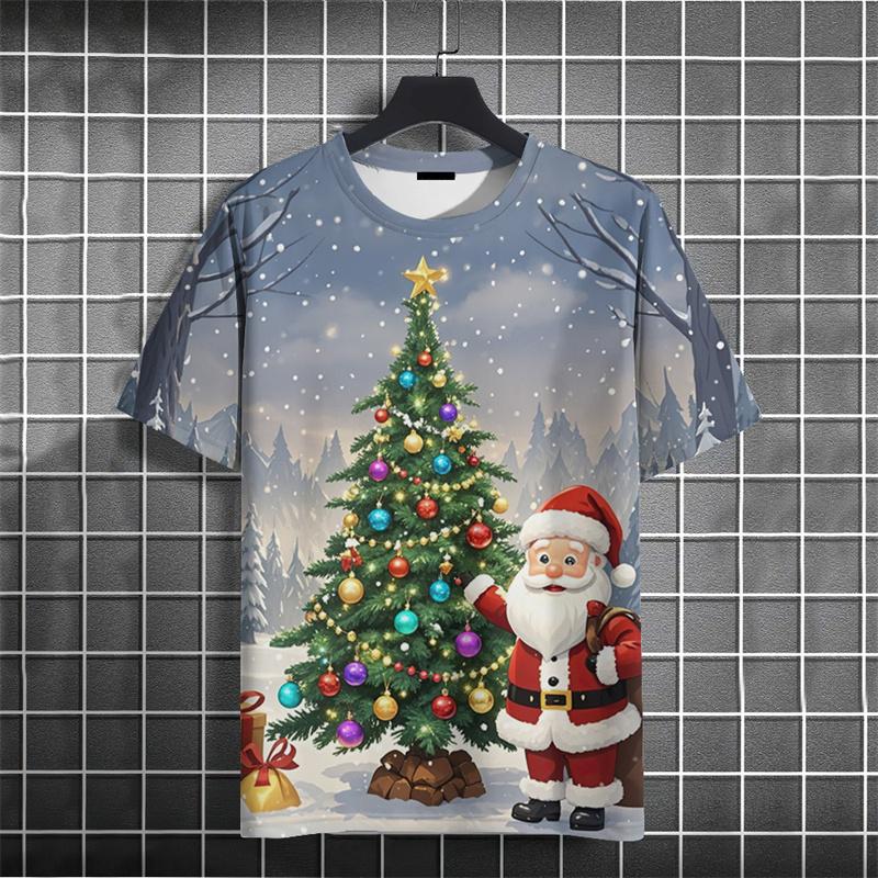 Christmas Tree Pattern T-Shirt For Men Santa Claus Deer 3D Printed Tees Summer Casual Short Sleeve O-Neck Tops Unisex T Shirts