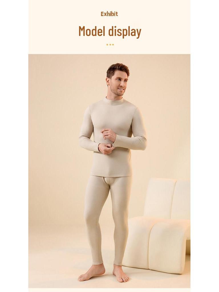 Cashmere Silk Half Turtleneck Thermal Underwear Set: German Fleece, Mid-Neck, Autumn Wear with Velvet, Thickened for Couples.