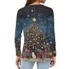 Women's Fashion Hem Slit Casual Christmas Printed Round Neck Long Sleeve Top